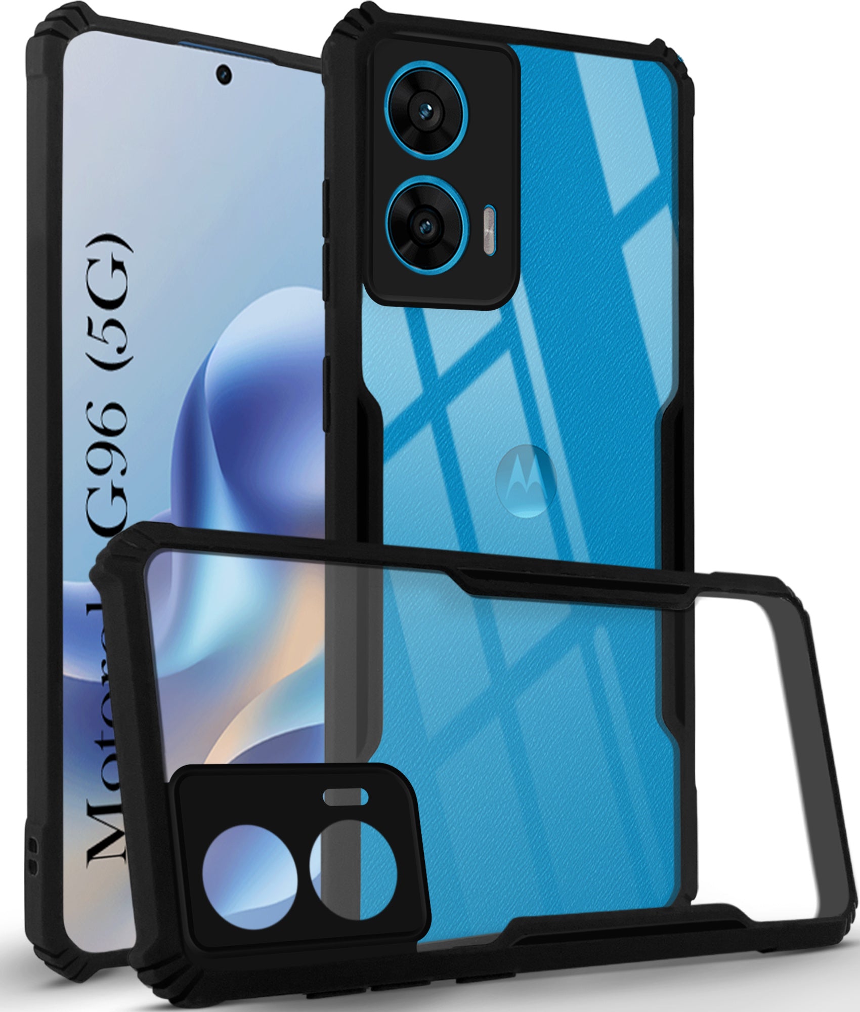 For Motorola Moto G96 Back Cover Case ( Shockproof with Polycarbonate Clear Panel | Professional Black)