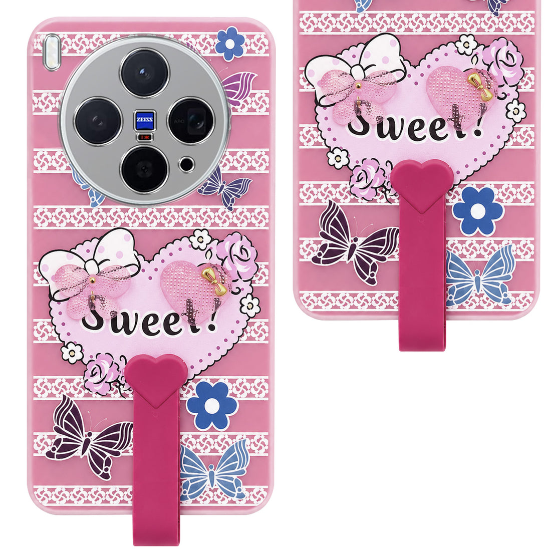 For Vivo X300 5G Back Cover Case (3D Cute Heart Strap Holder | Camera Protection | Designer Girls Print)