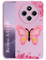 For Redmi A4 5G | Xiaomi Redmi 14C Back Cover Case (Soft Butterfly Embroidery | Women Teen Girls | Camera Protection| Matte Silicone)