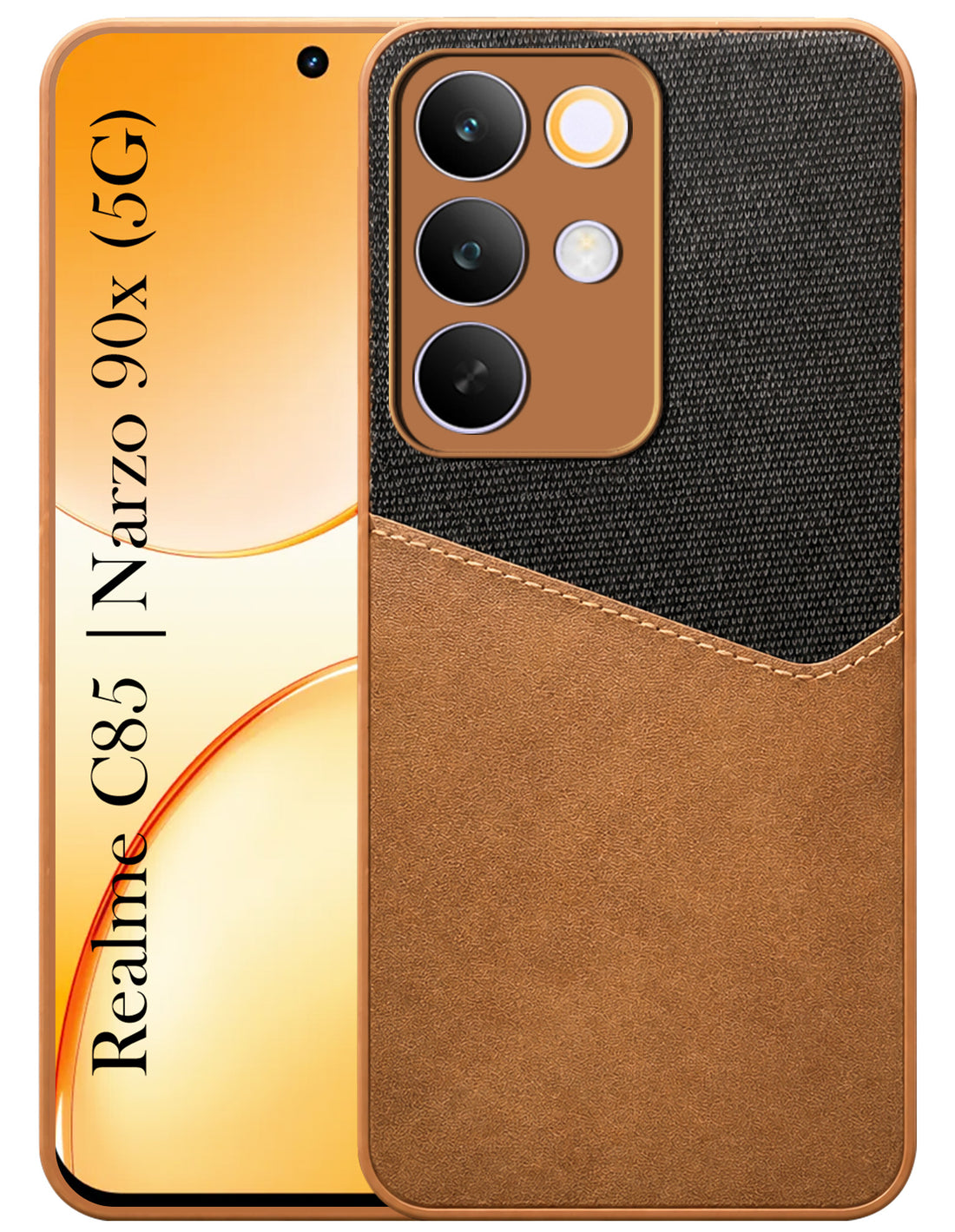 For Realme C85 5G | Realme Narzo 90x Back Cover Case (Dual PU Leather Stitch | Professional Minimalist | Soft and Flexible)