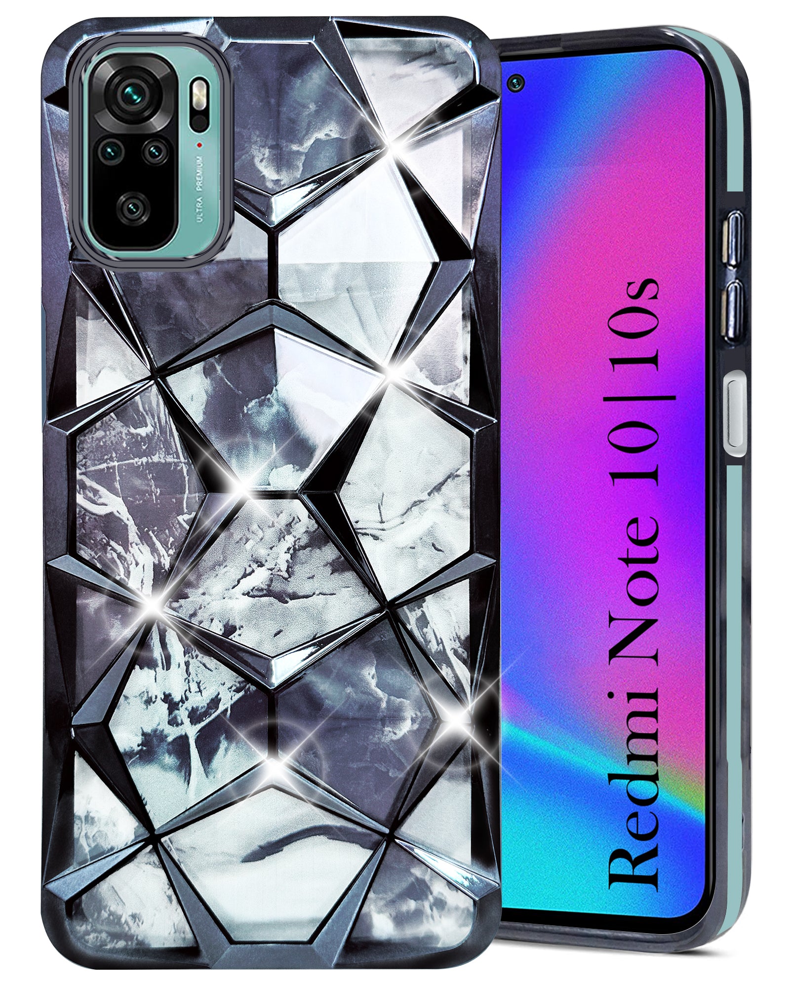 For Xiaomi Mi Redmi Note 10 | Note 10S Back Cover Case (Dual Design Glitter Sparkle and Detachable Diamond Print Case | Soft and Flexible)