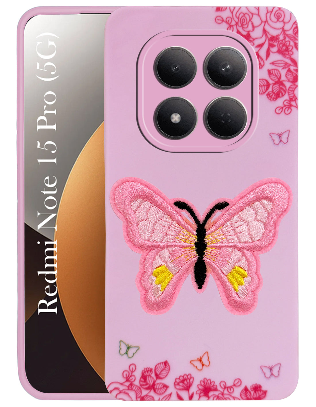 For Xiaomi Redmi Note 15 Pro 5G Back Cover Case (Soft Butterfly Embroidery | Women Teen Girls | Camera Protection| Matte Silicone)