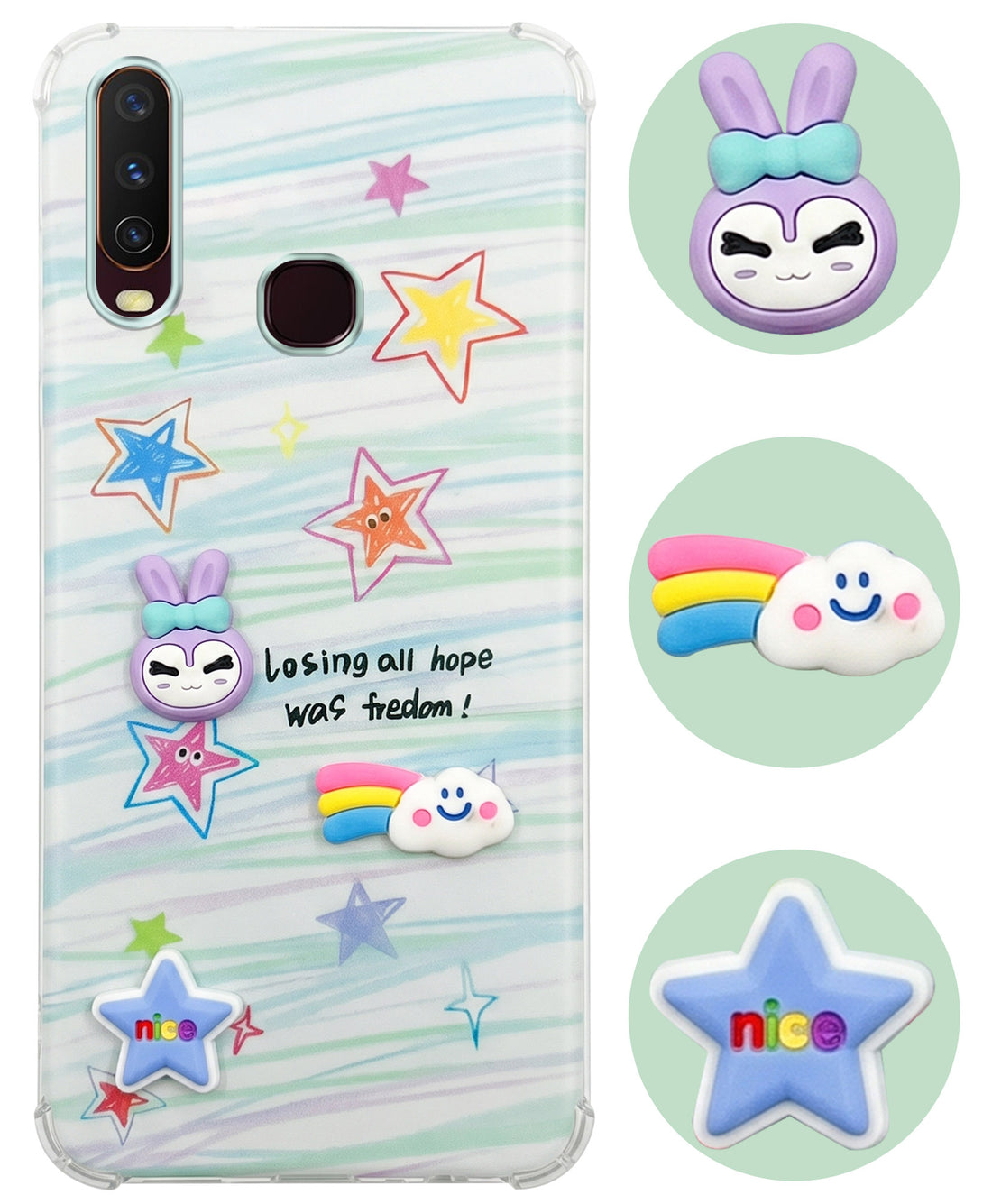 For Vivo Y12 | Y15 | Y17 Back Cover Case (3D Cute Cartoons | Hard Back Side Soft | Matte Premium Finish | HD Printing)