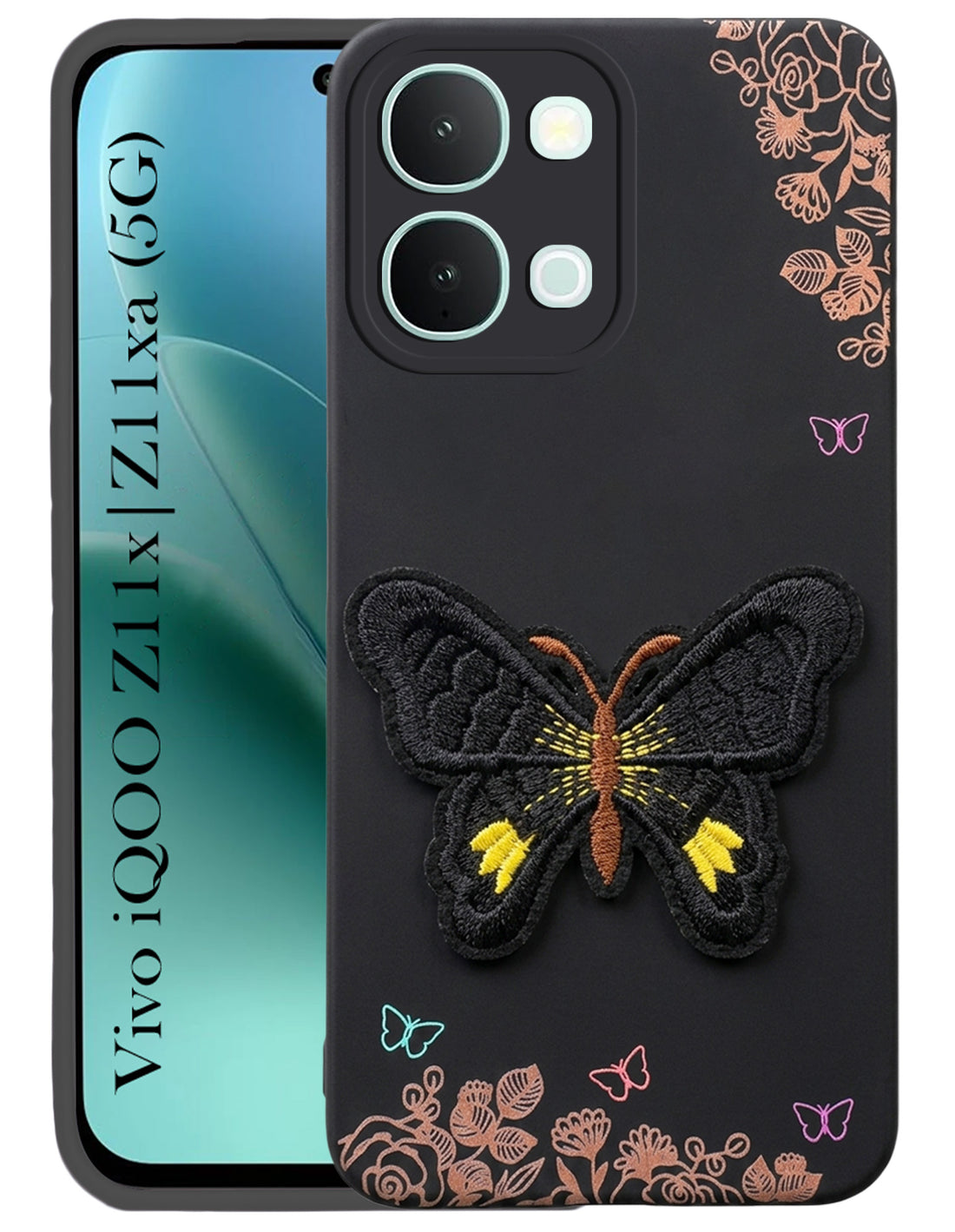 For iQOO Z11x | iQOO Z11xa Back Cover Case (Soft Butterfly Embroidery | Women Teen Girls | Camera Protection| Matte Silicone)