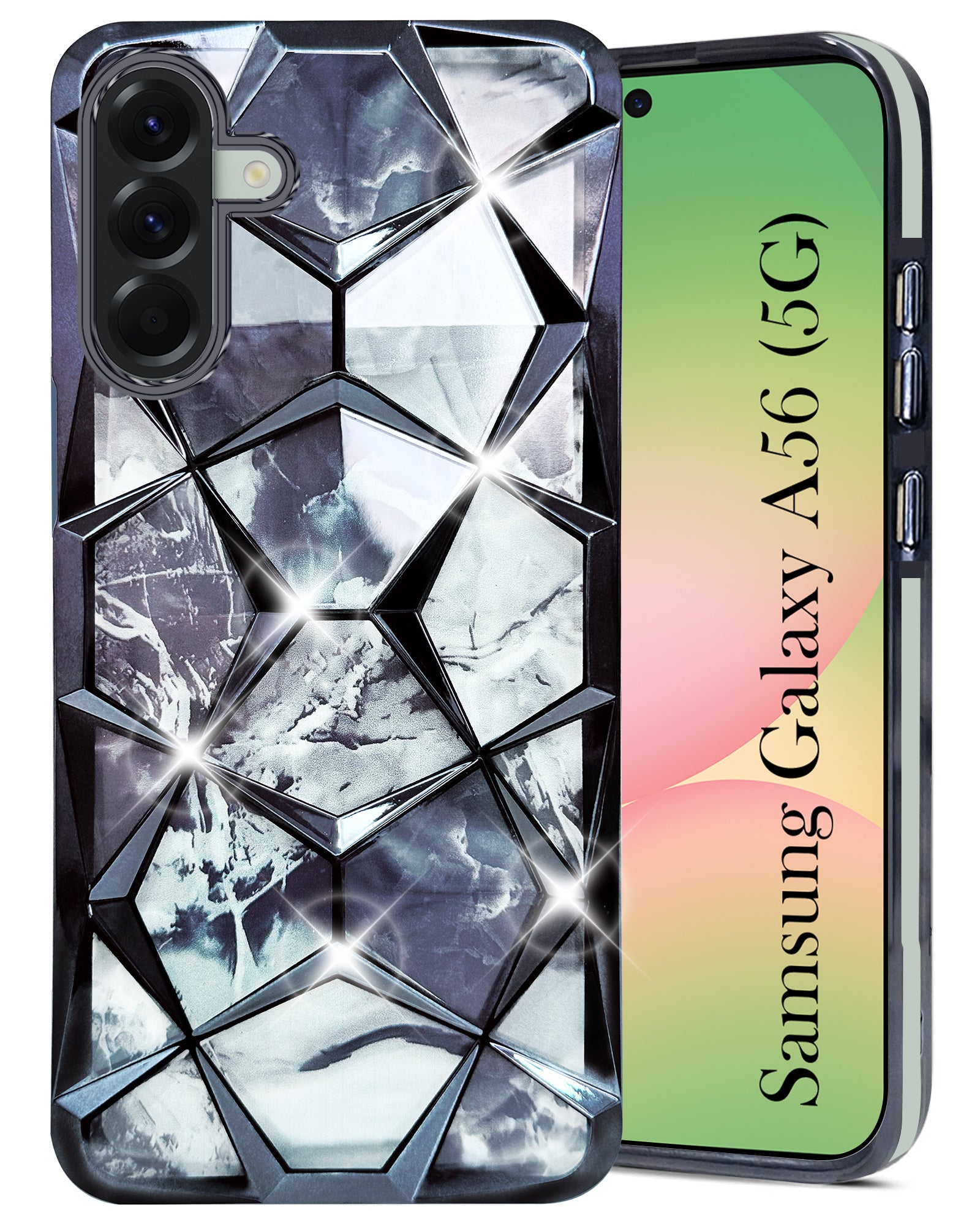 For Samsung Galaxy A56 Back Cover Case (Dual Design Glitter Sparkle and Detachable Diamond Print Case | Soft and Flexible)