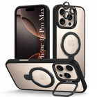 For iPhone 16 Pro Max Back Cover Case Crystal (Lifetime Anti Yellow | Magnetic Ring Stand | Camera Lens Protection | MagSafe Compatible)