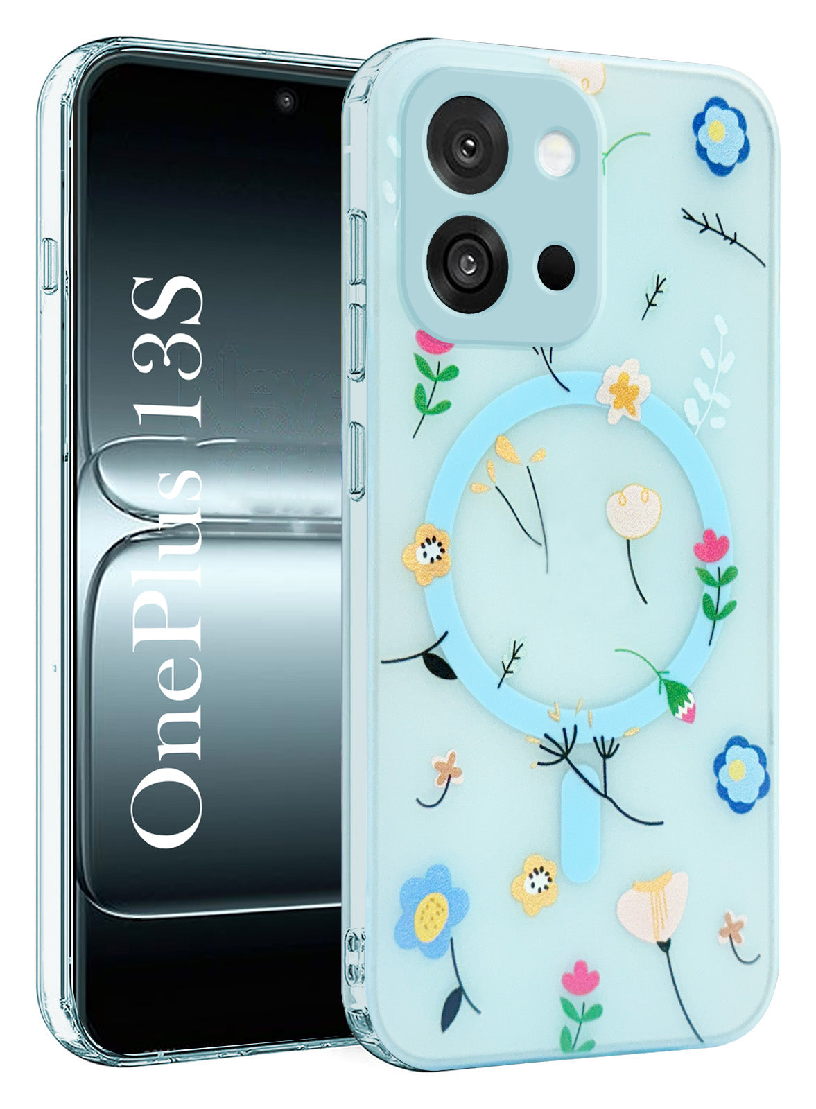 For OnePlus 13S Back Cover Case (Cute Floral Design | Flower Print for Girls | MagSafe Compatible Wireless Charging)