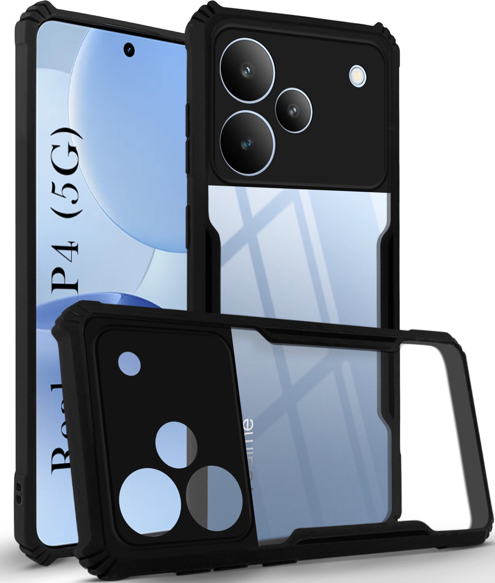 For Realme P4 Back Cover Case (Shockproof with Polycarbonate Clear Panel | Professional Black)