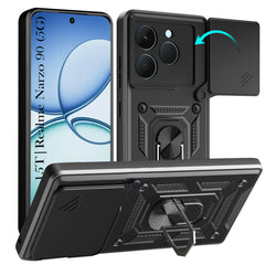 For Realme 15T | Realme Narzo 90 Hybrid Armor (Sliding Shutter Camera Protection | Polycarbonate |Ring Holder Kickstand)