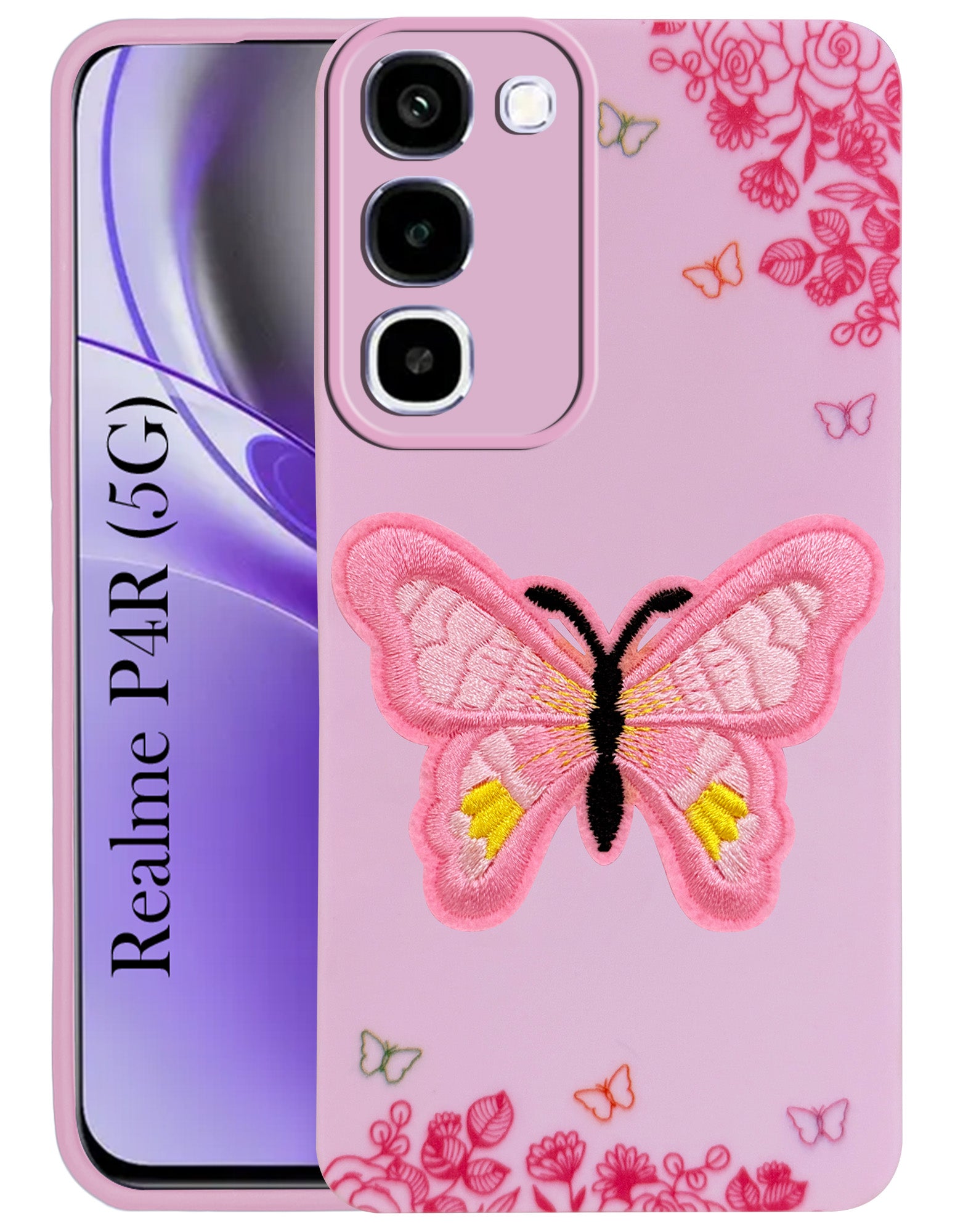 For Realme P4R 5G Back Cover Case (Soft Butterfly Embroidery | Women Teen Girls | Camera Protection| Matte Silicone)