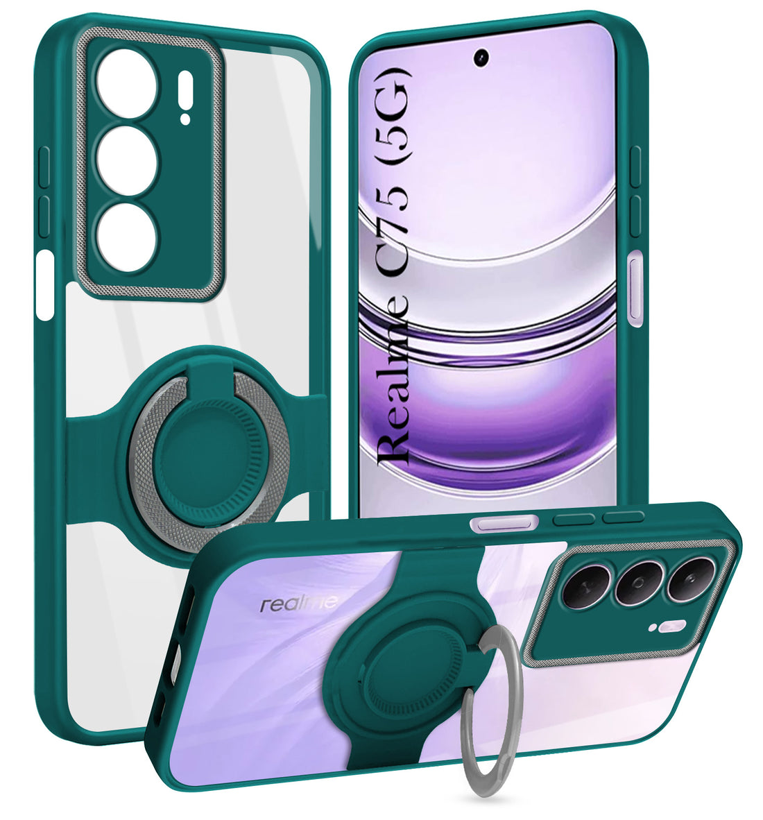 For Realme C75 5G Back Cover Case with stand (Built-in Ring Holder Kickstand | Lifetime Anti Yellow | Camera Protection)