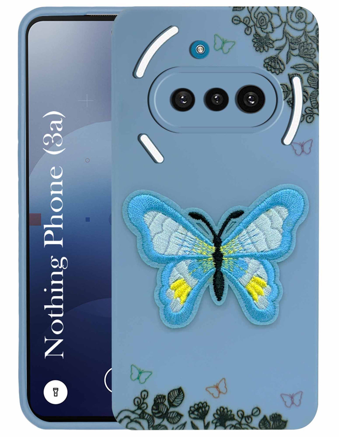 For Nothing Phone 3A Back Cover Case (Soft Butterfly Embroidery | Women Teen Girls | Camera Protection| Matte Silicone)