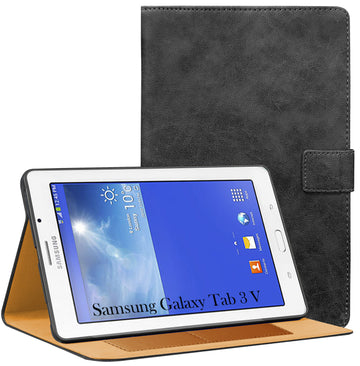 For Samsung Galaxy Tab 3V T116 7 Inch SM-T116/T116BU/T116NQ/SM-T116NU/T116NY Flip Cover Folio Cover (PU Leather | Multi-Angle Smart Stand | Card Storage Slots | Silicone Back Pouch)