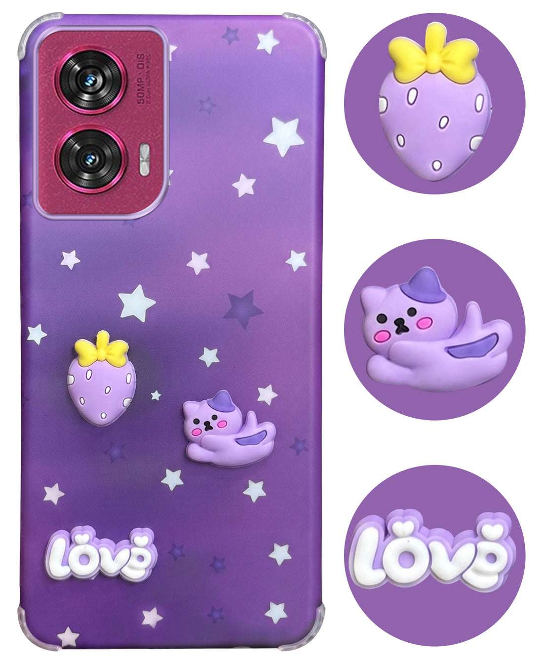 For Motorola Moto Edge 50 Fusion Back Cover Case (3D Cute Cartoons | Hard Back Side Soft | Matte Premium Finish | HD Printing)