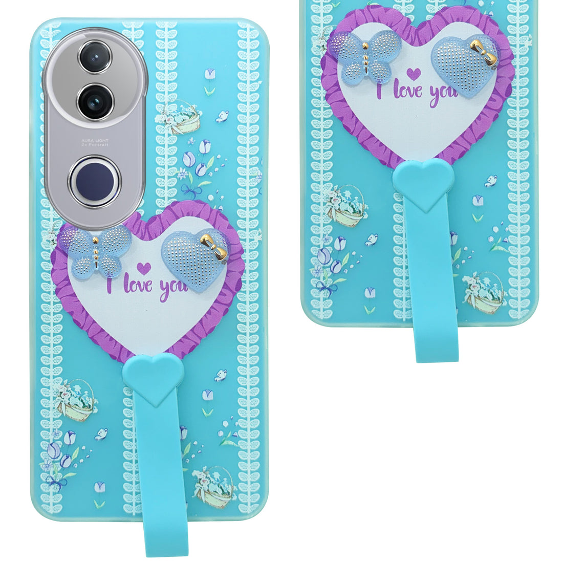 For Vivo T4R  Back Cover Case (3D Cute Heart Strap Holder | Camera Protection | Designer Girls Print)