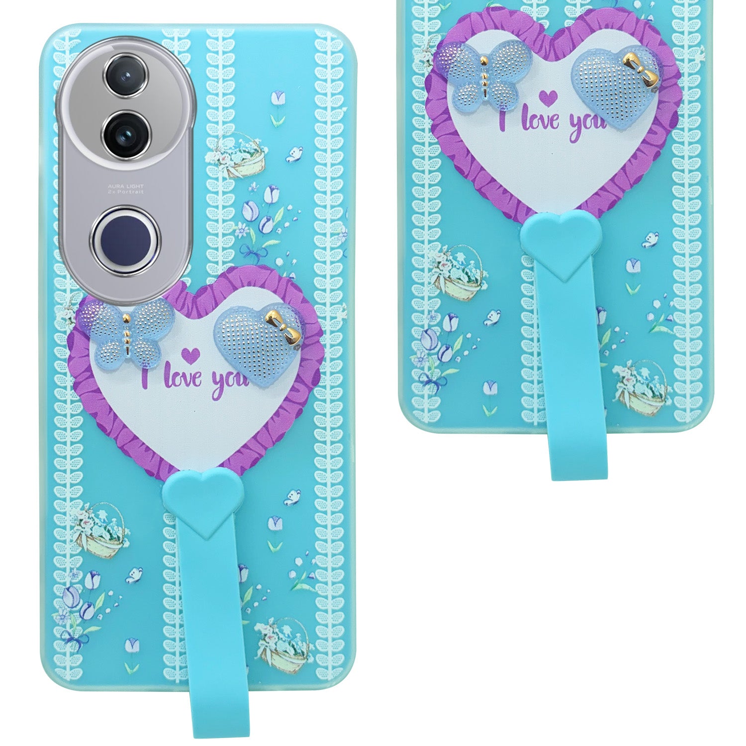 For Vivo T4R  Back Cover Case (3D Cute Heart Strap Holder | Camera Protection | Designer Girls Print)
