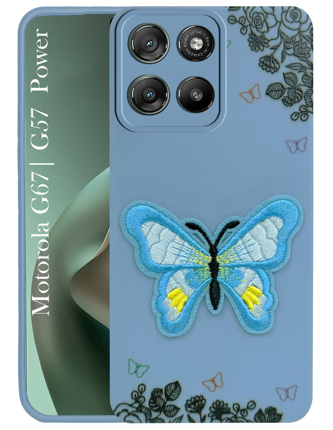 For Motorola Moto G67 Power | G57 Power Back Cover Case (Soft Butterfly Embroidery | Women Teen Girls | Camera Protection| Matte Silicone)