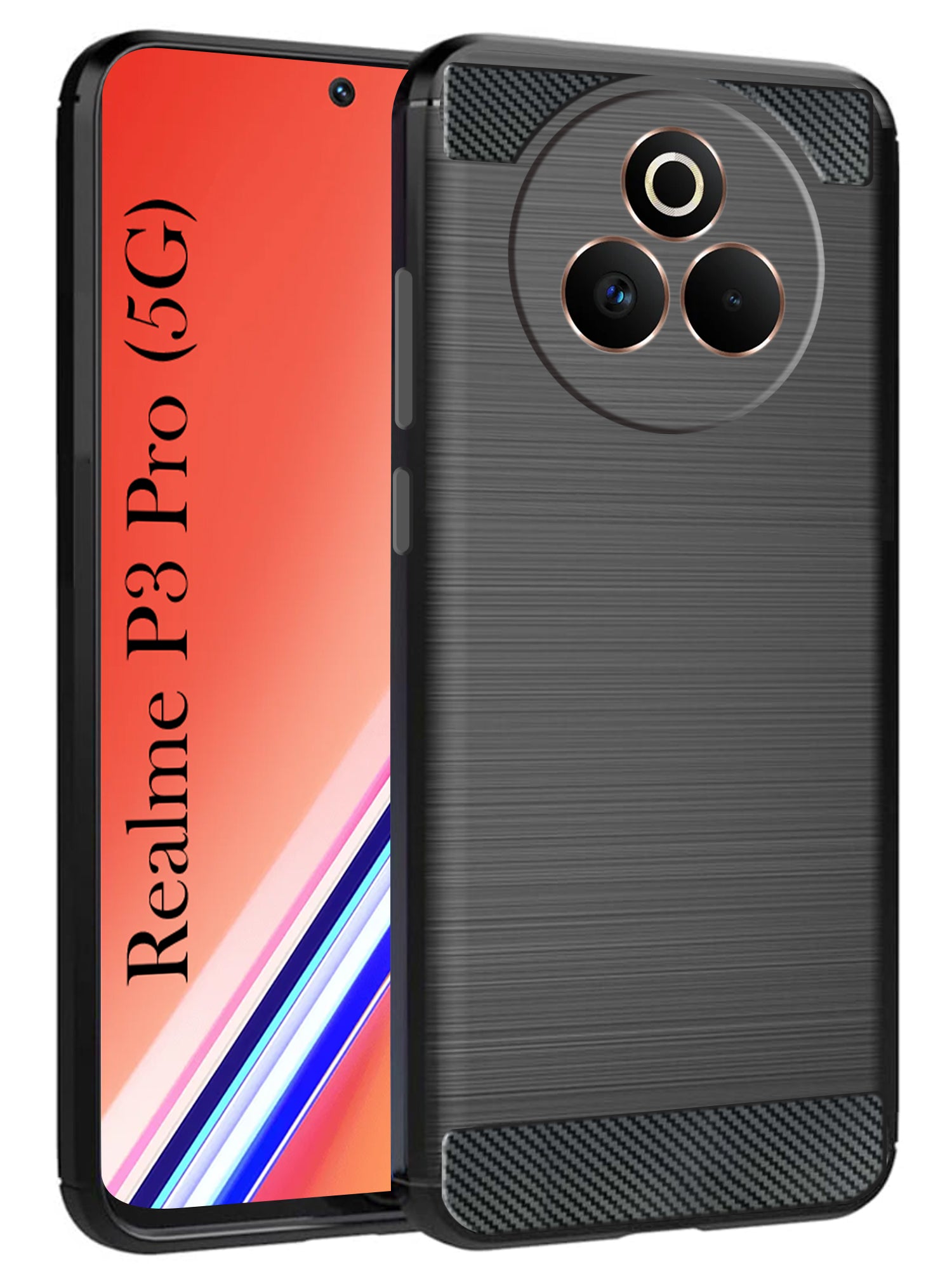 For Realme P3 Pro Back Cover Case  ( Hybrid Armor Case | Carbon Fiber Shockproof | Soft and Flexible | Black )