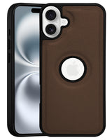 For Apple iPhone 16 Back Cover Case (Minimalist Design Stitched Leather | Shockproof Raised Edges for Camera & Screen Protection)