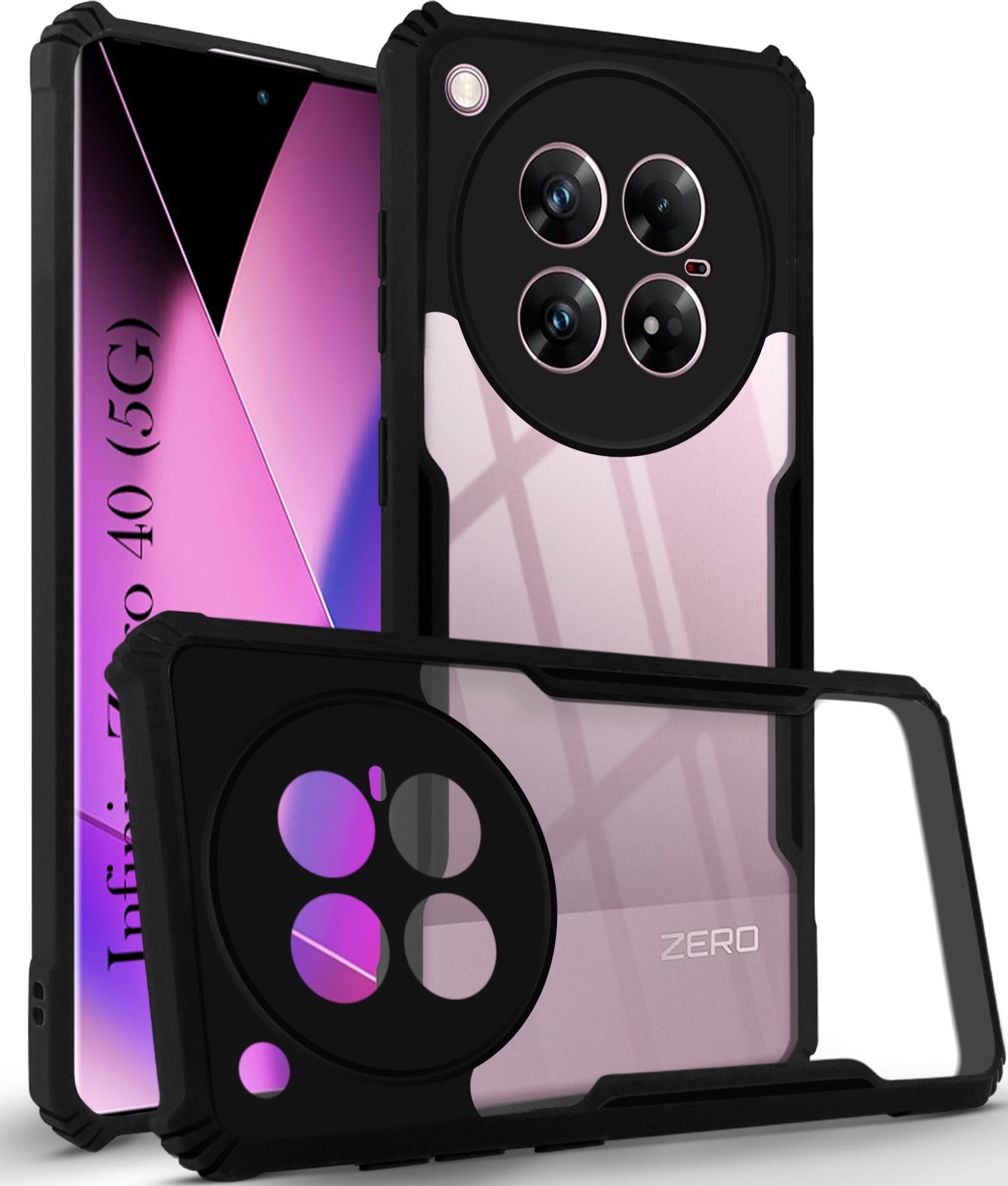 For Infinix Zero 40 5G Back Cover Case (Shockproof with Polycarbonate Clear Panel | Professional Black)