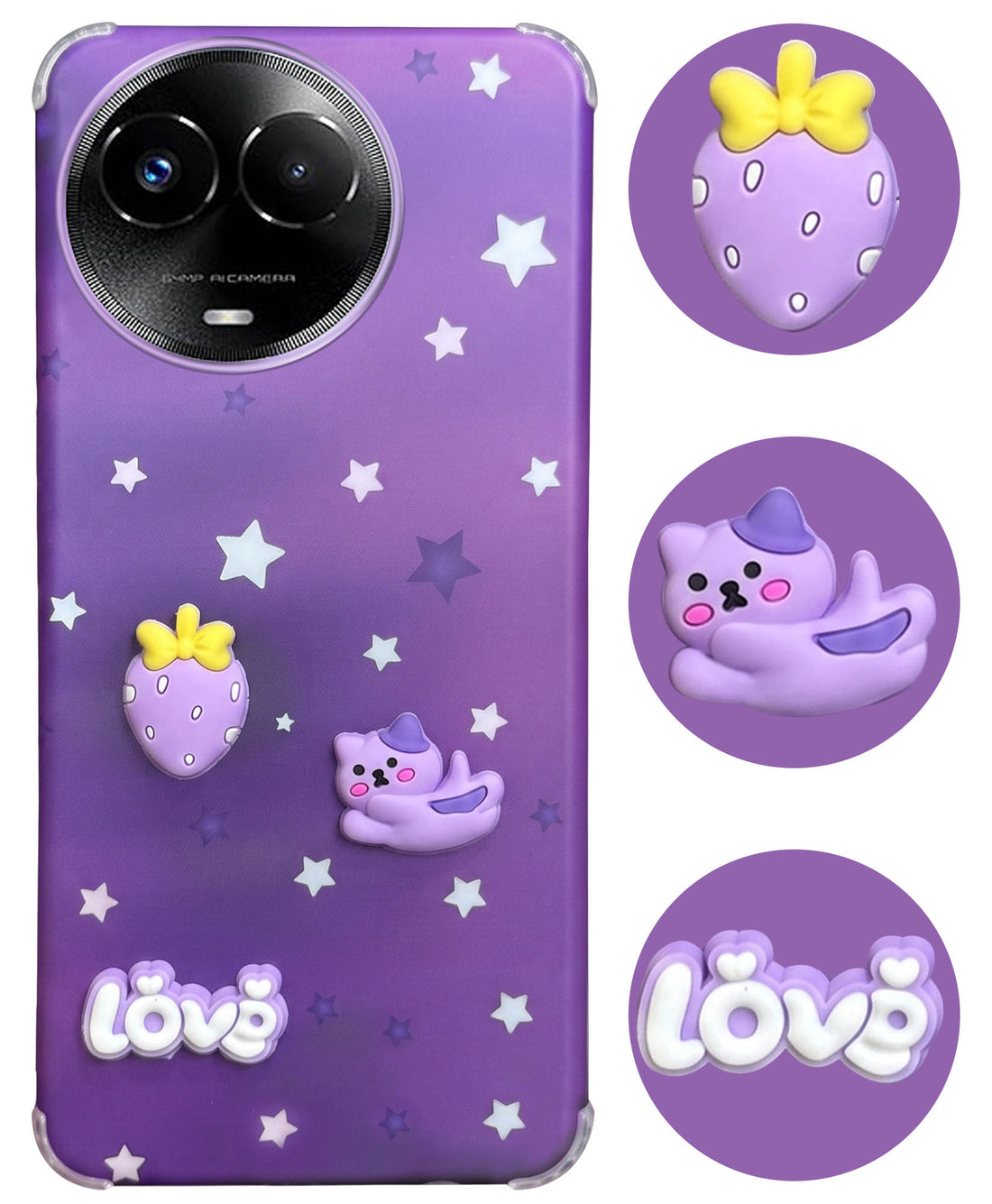 For Realme 11 5G | Realme 11x 5G Back Cover Case (3D Cute Cartoons | Hard Back Side Soft | Matte Premium Finish | HD Printing)