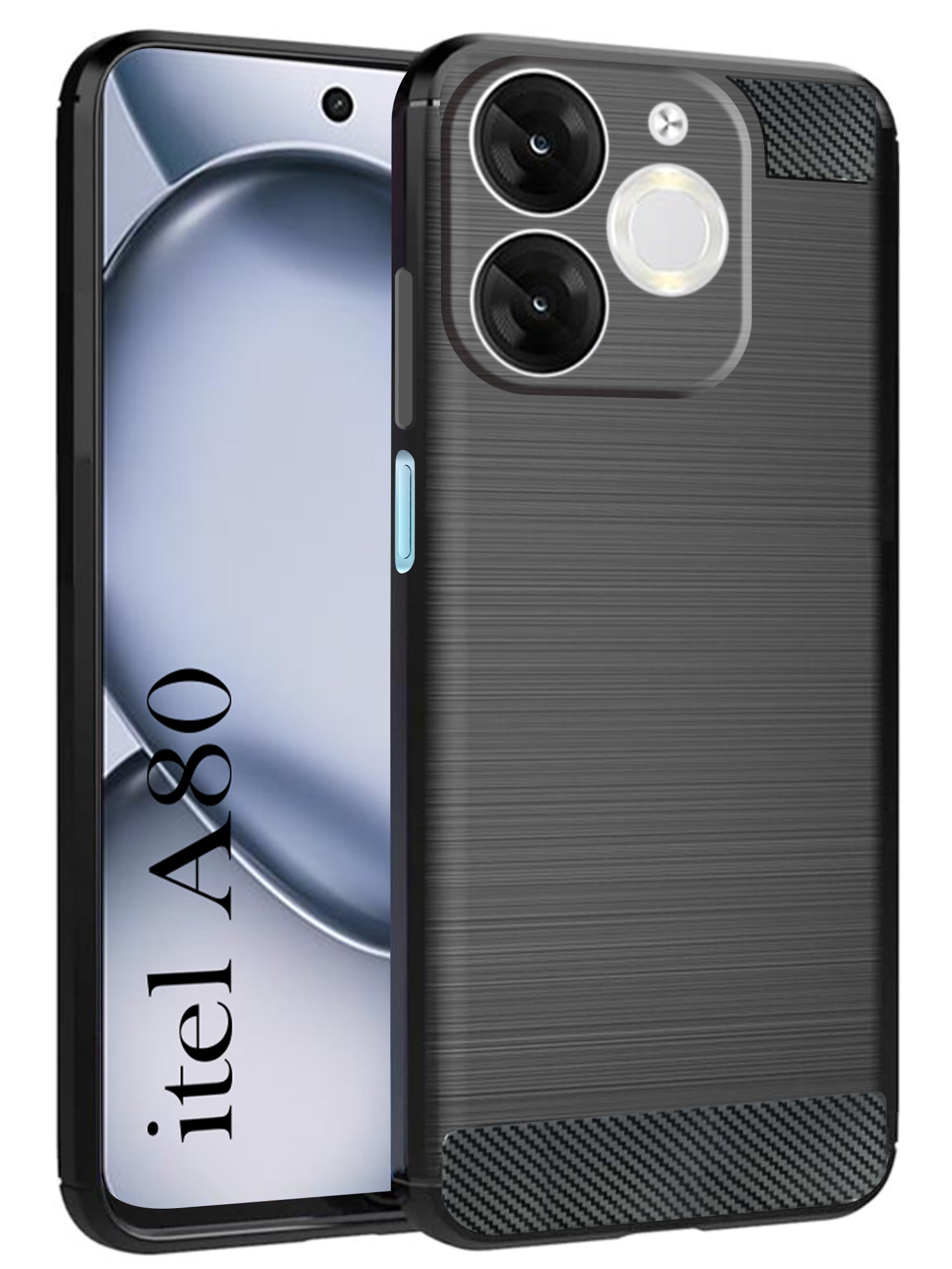 For Itel A80 Back Cover Case ( Hybrid Armor Case | Carbon Fiber Shockproof | Soft and Flexible | Black )