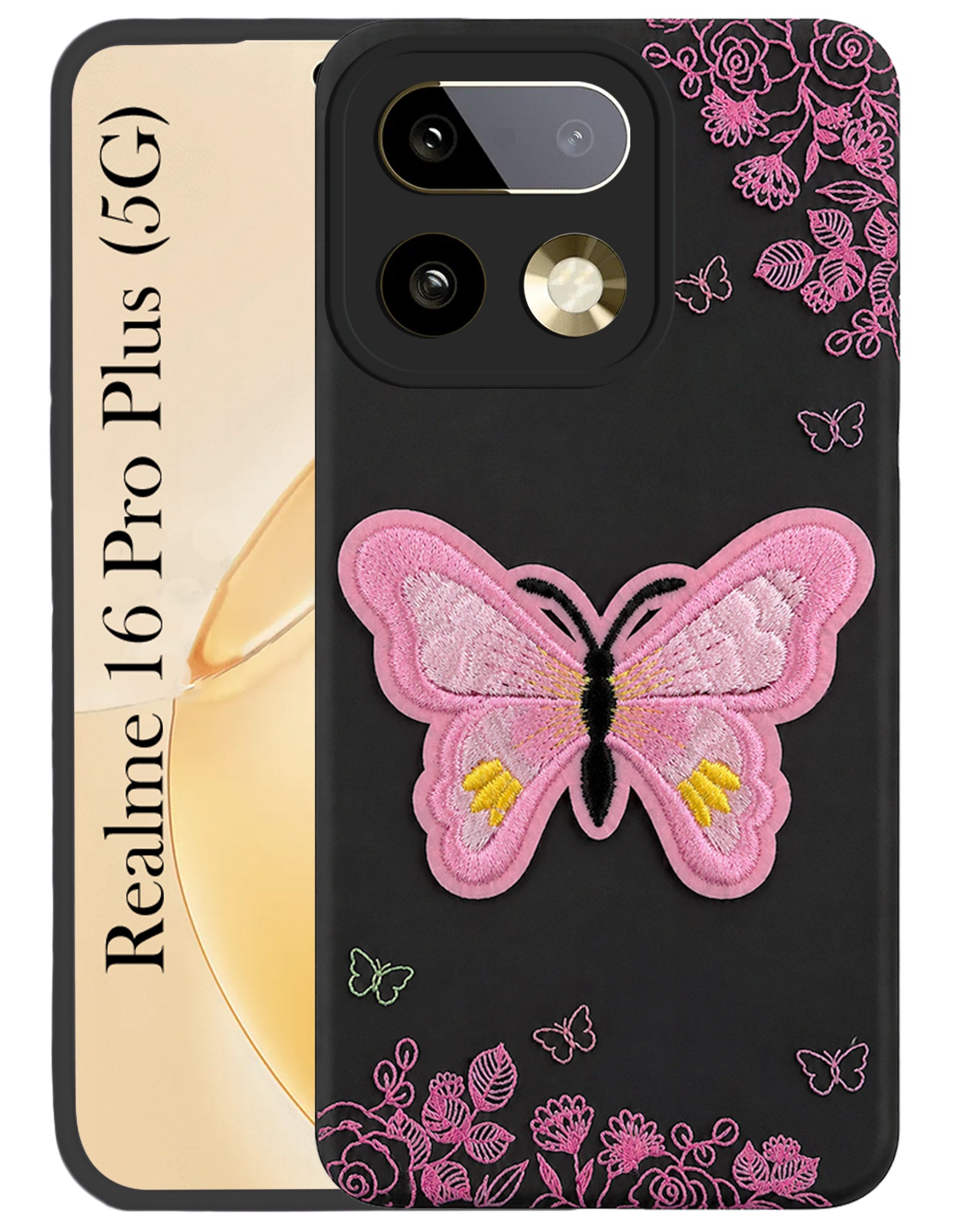 For Realme 16 Pro Plus 5G Back Cover Case (Soft Butterfly Embroidery | Women Teen Girls | Camera Protection| Matte Silicone)