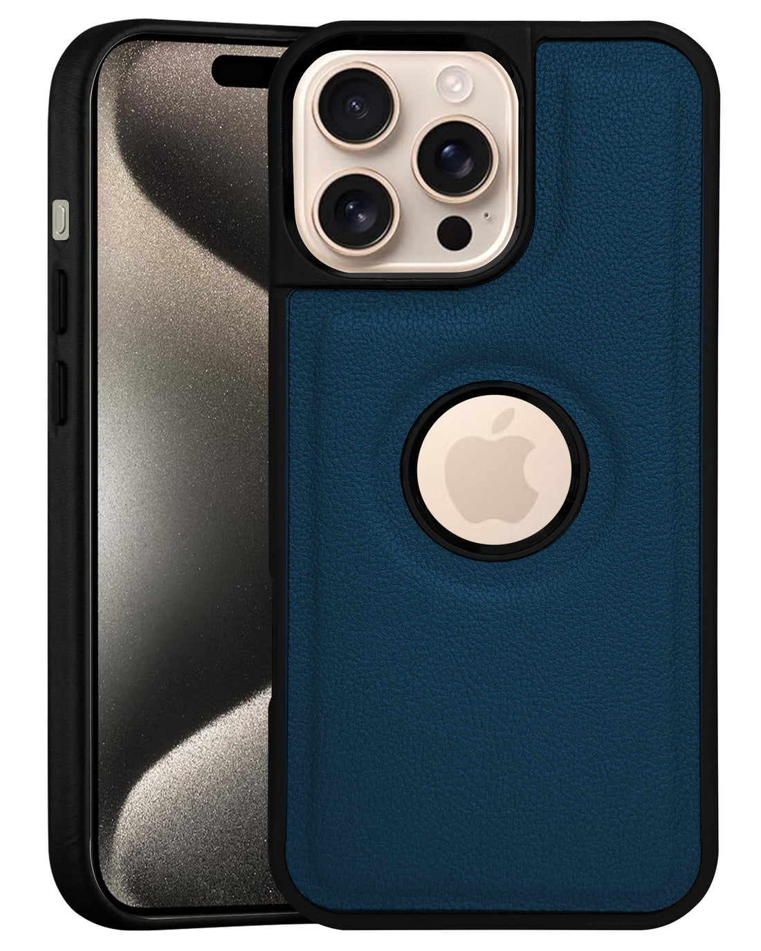 For Apple iPhone 15 Pro Back Cover Case (Minimalist Design Stitched Leather | Shockproof Raised Edges for Camera & Screen Protection)