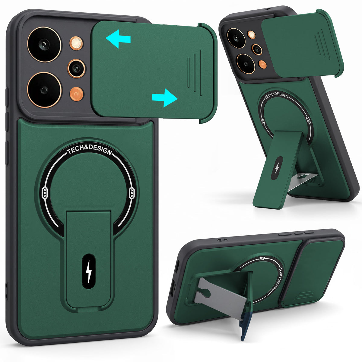 For Realme P4 Power 5G Back Case Cover Metallic (Hybrid Armor Kickstand | Sliding Shutter Camera Protection | MagSafe Compatible)