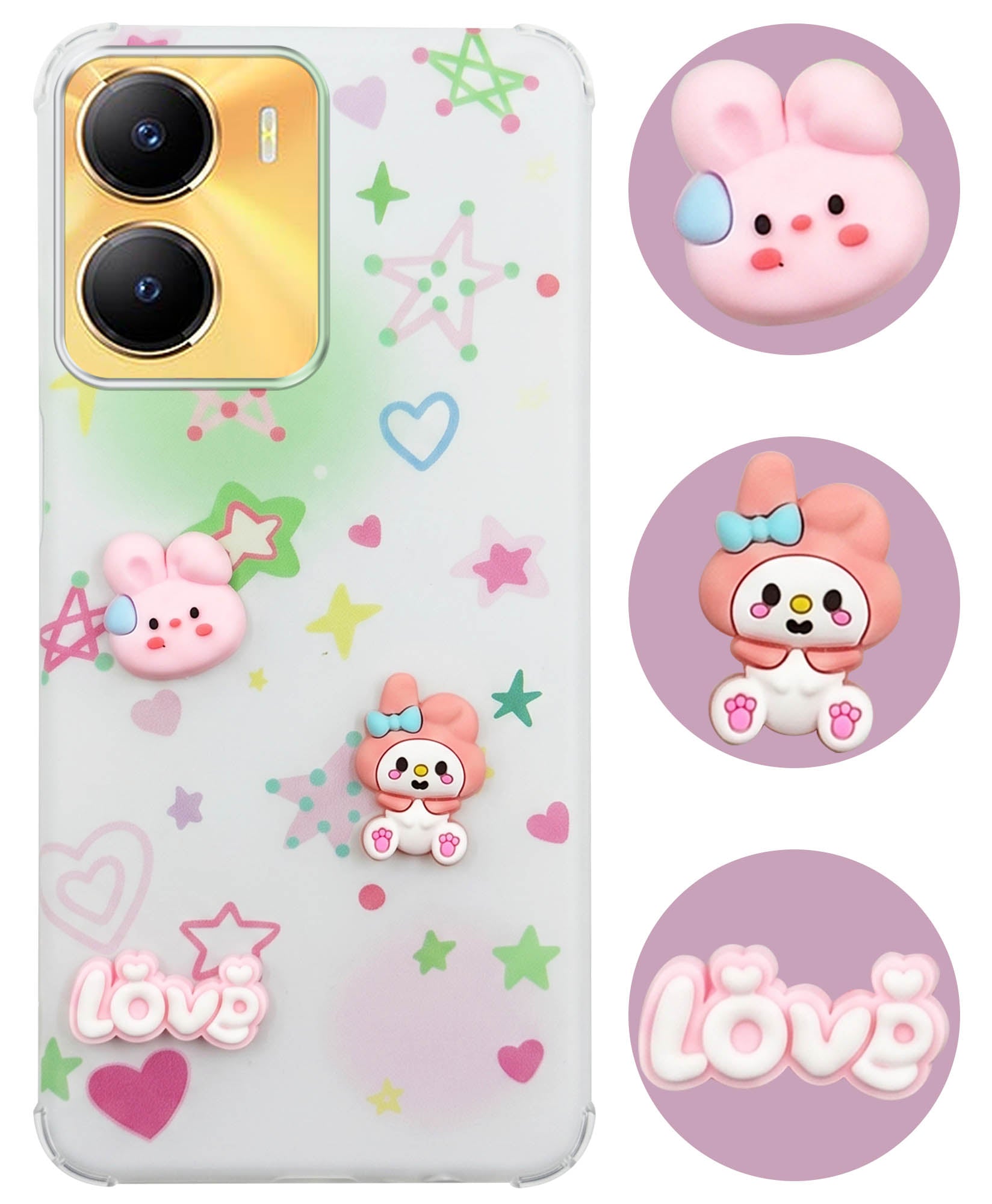 For Vivo Y56 5G Back Cover Case (3D Cute Cartoons | Hard Back Side Soft | Matte Premium Finish | HD Printing)