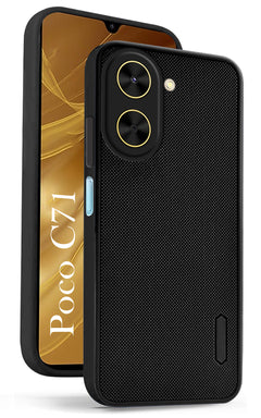 For Poco C71 Back Cover Case (Textured Grip Design | Micro-Fiber Cloth Inside | Slim and Light Weight | Soft Touch and Feel | Black)
