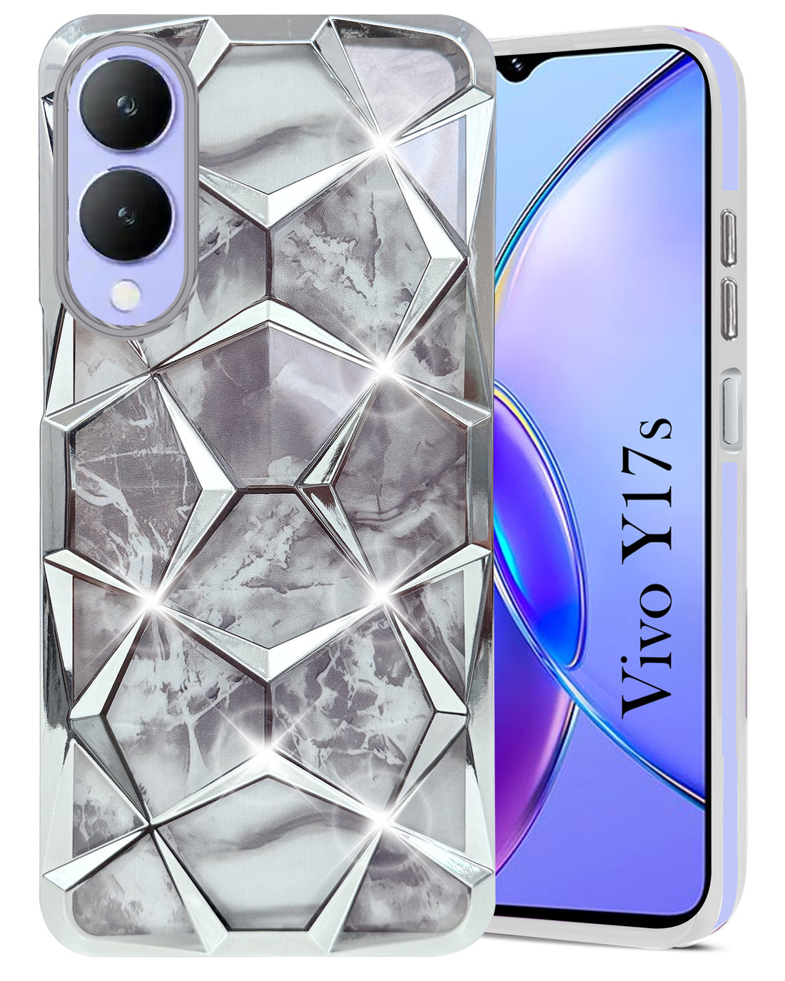 For Vivo Y17s Back Cover Case (Dual Design Glitter Sparkle and Detachable Diamond Print Case | Soft and Flexible)