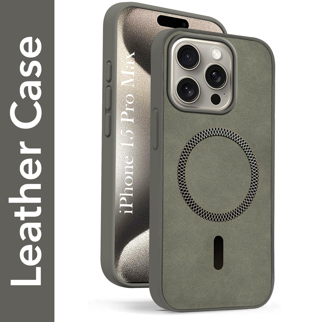 For Apple iPhone 15 Pro Max Back Cover Case (Sleek Leather Finish | MagSafe Compatible Wireless Charging | Camera Bump Protection)