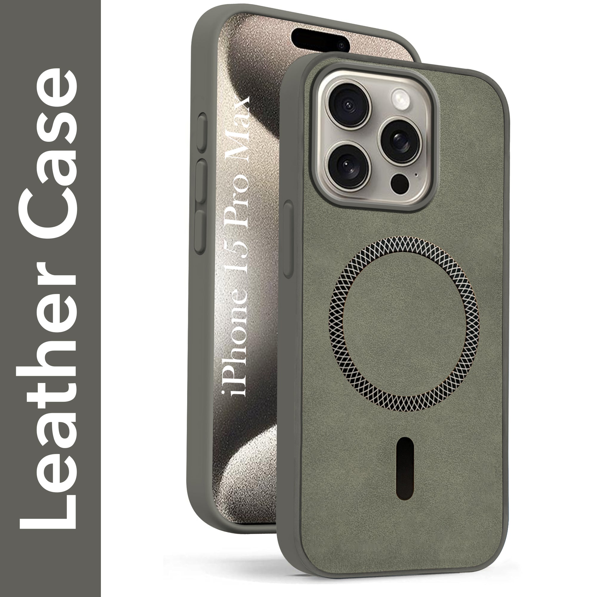 For Apple iPhone 15 Pro Max Back Cover Case (Sleek Leather Finish | MagSafe Compatible Wireless Charging | Camera Bump Protection)