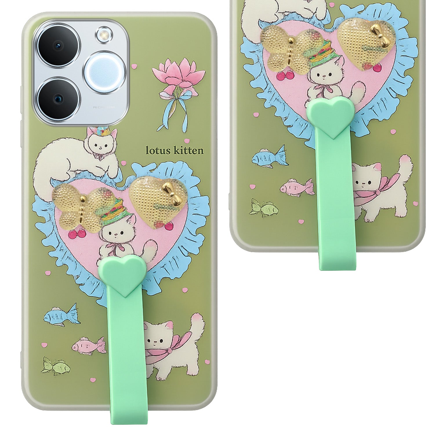 For Realme C71 Back Cover Case (3D Cute Heart Strap Holder | Camera Protection | Designer Girls Print)