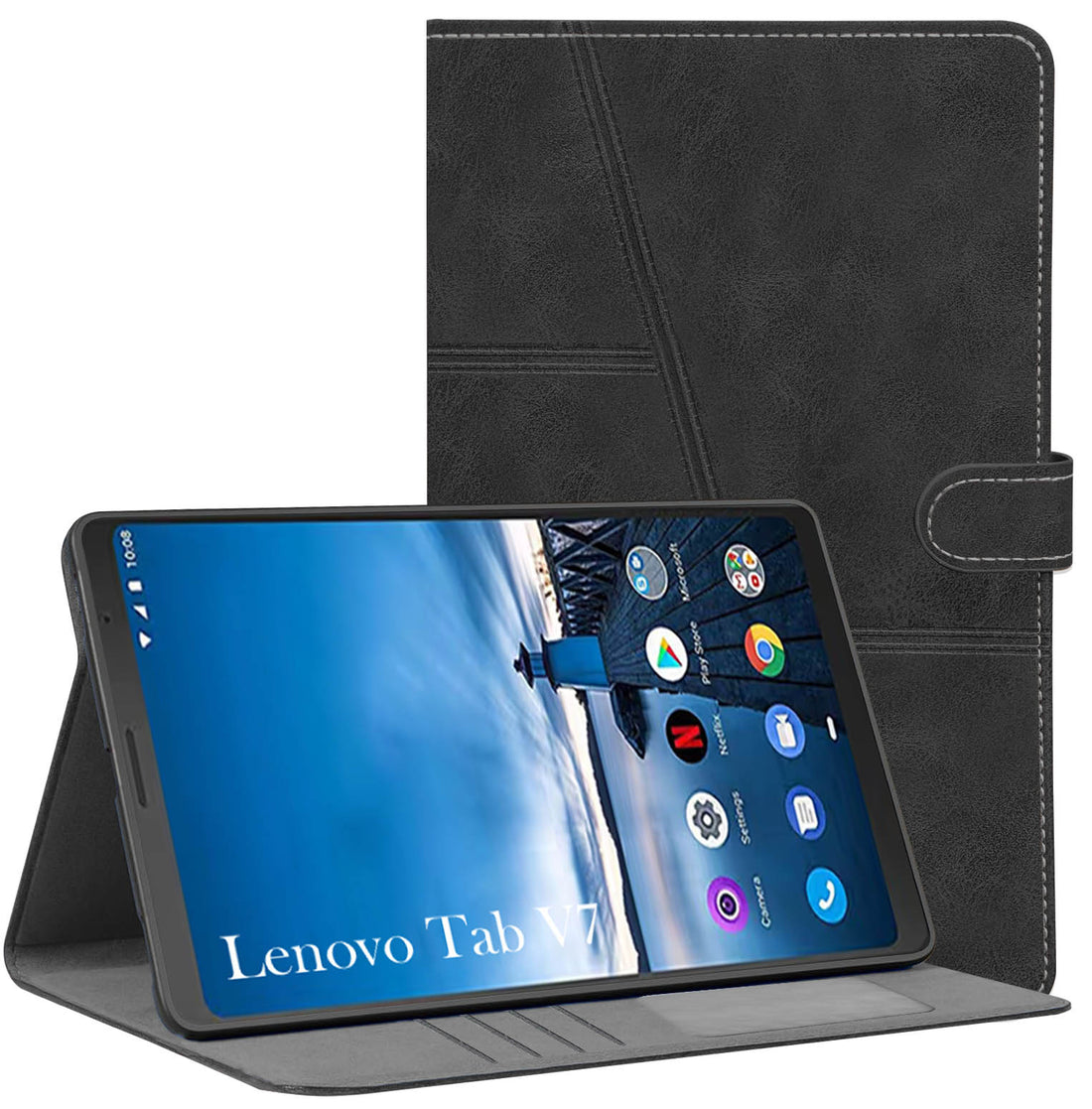 For Flip Cover Folio Case Lenovo Tab V7 (PB-6505M, PB-6505MC) 8 Inch (PU Leather | Multi-Angle Smart Stand | Card Storage Slots | Silicone Back Pouch)