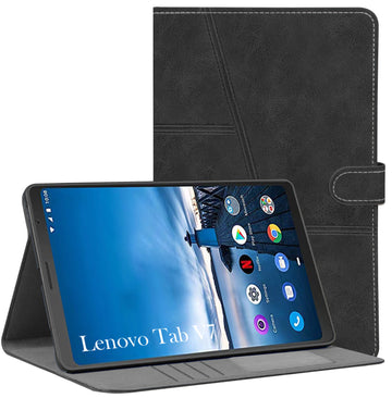 For Flip Cover Folio Case Lenovo Tab V7 (PB-6505M, PB-6505MC) 8 Inch (PU Leather | Multi-Angle Smart Stand | Card Storage Slots | Silicone Back Pouch)