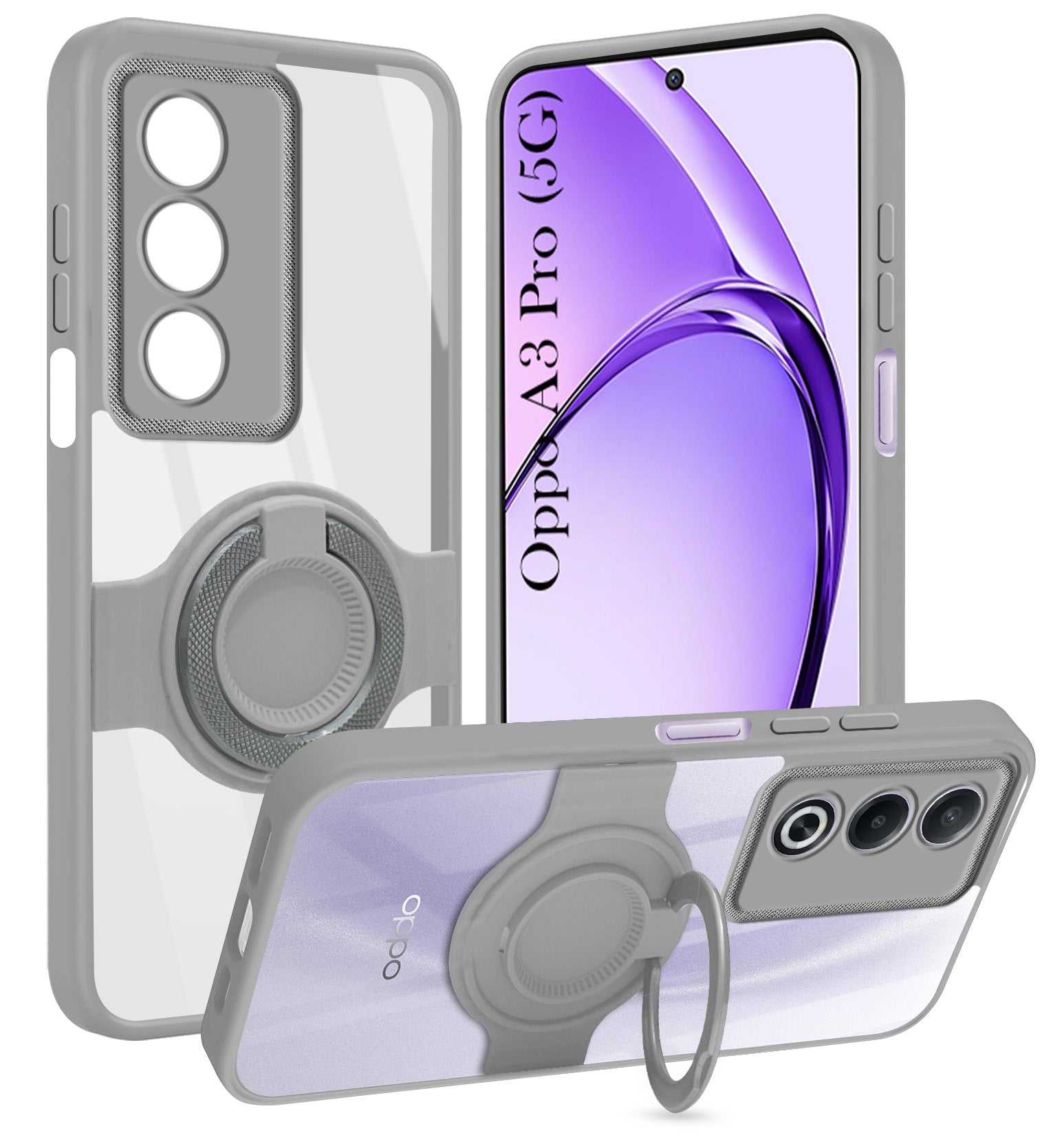 For Oppo A3 Pro 5G Back Cover Case with stand (Built-in Ring Holder Kickstand | Lifetime Anti Yellow | Camera Protection)