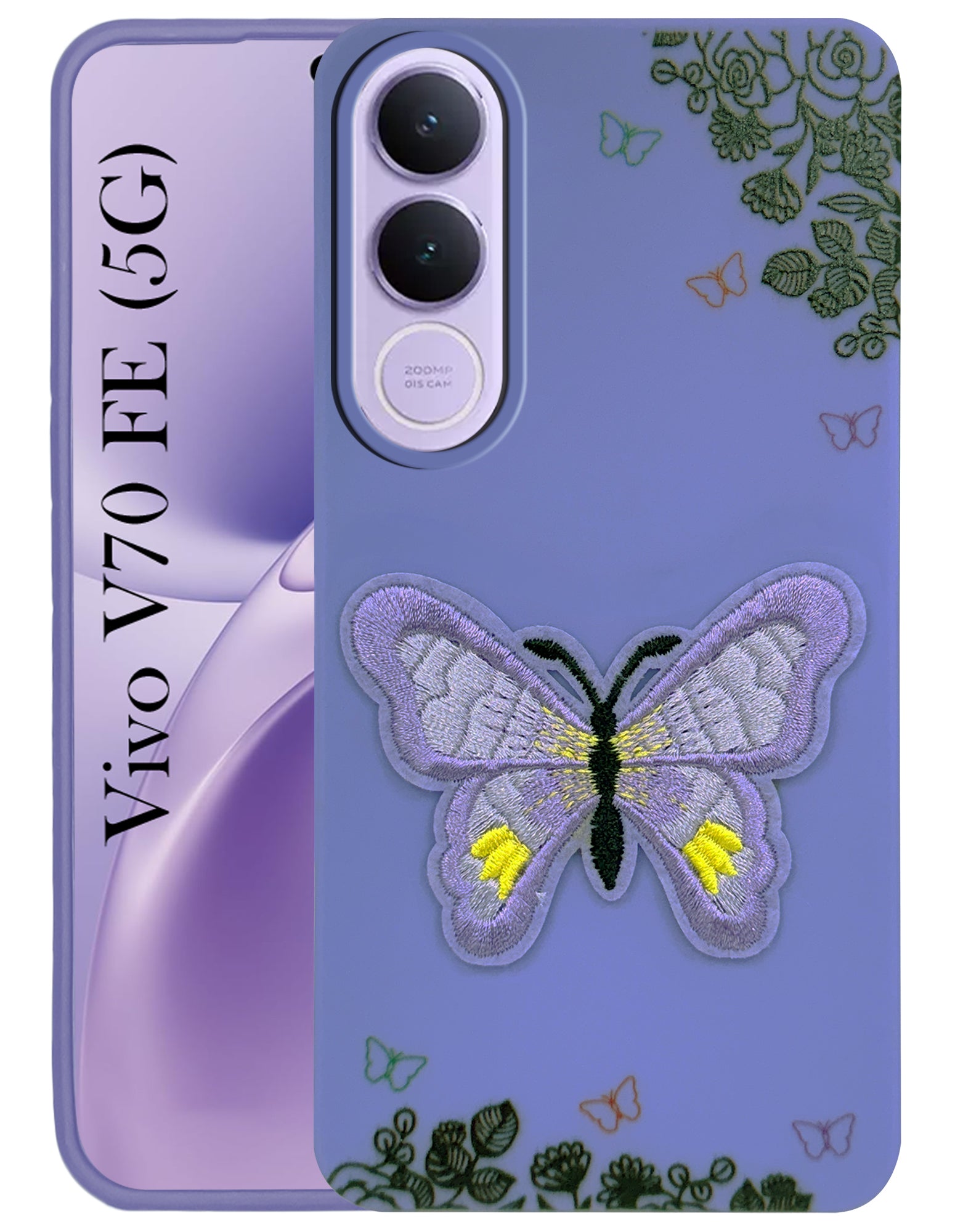 For Vivo V70 FE 5G Back Cover Case (Soft Butterfly Embroidery | Women Teen Girls | Camera Protection| Matte Silicone)