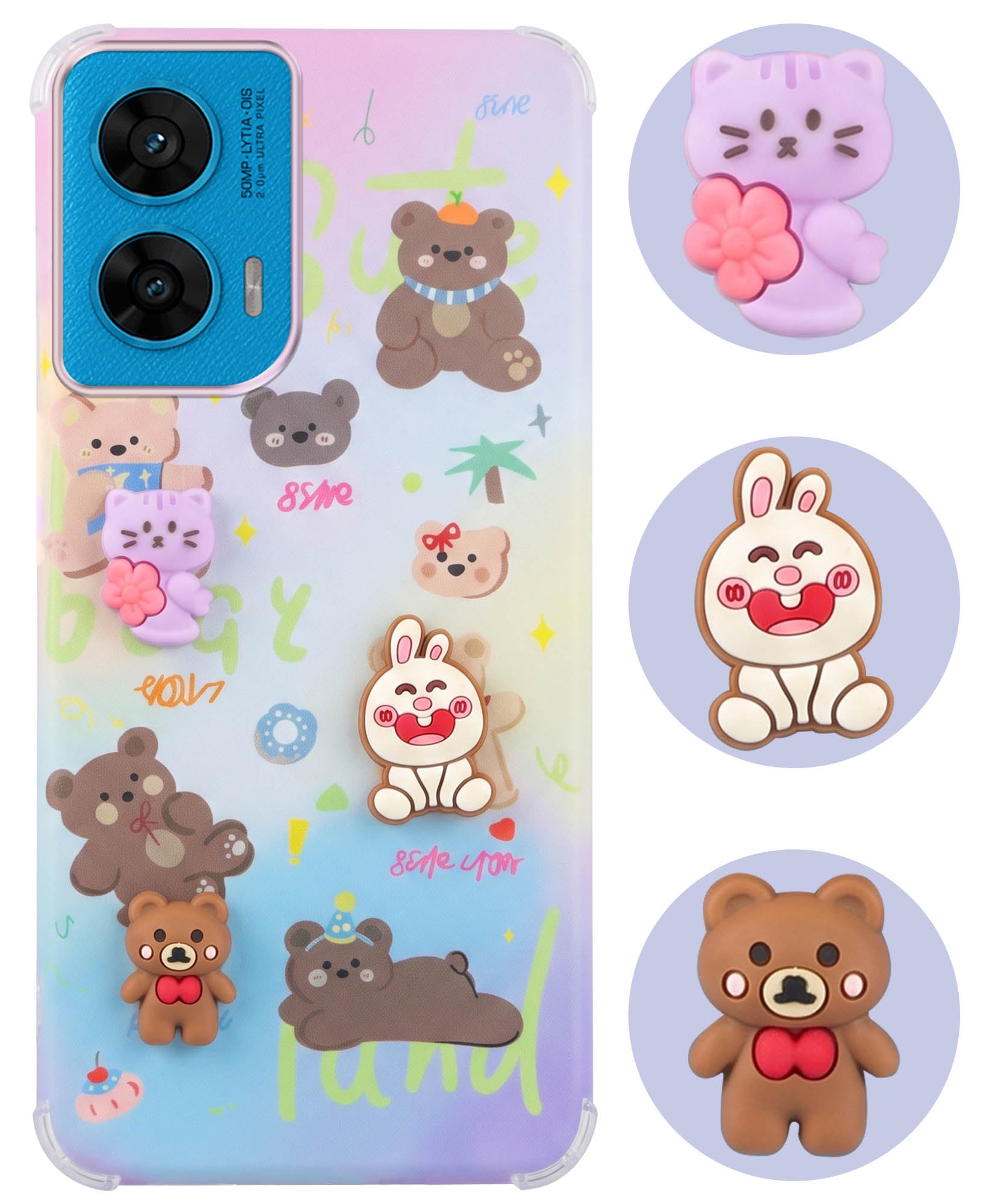 For Motorola Moto G96 Back Cover Case (3D Cute Cartoons | Hard Back Side Soft | Matte Premium Finish | HD Printing)