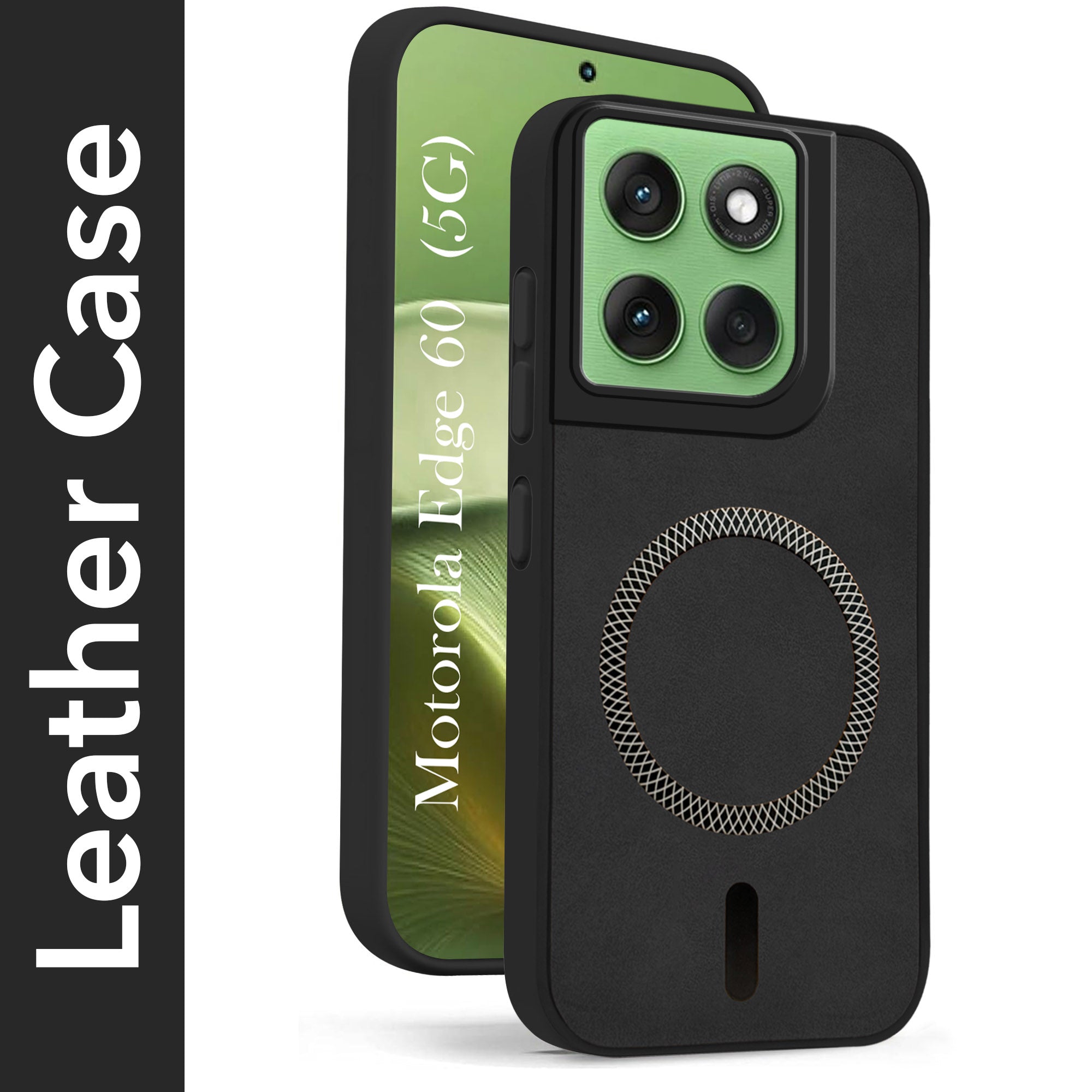 For Motorola Moto Edge 60 Back Cover Case Leather Finish (MagSafe Compatible Wireless Charging | Soft Touch | Camera Bump Protection)