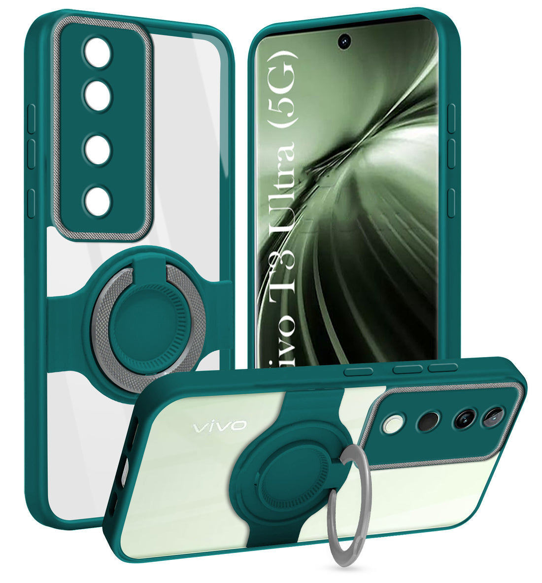 For Vivo T3 Ultra Back Cover Case with stand (Built-in Ring Holder Kickstand | Lifetime Anti Yellow | Camera Protection)