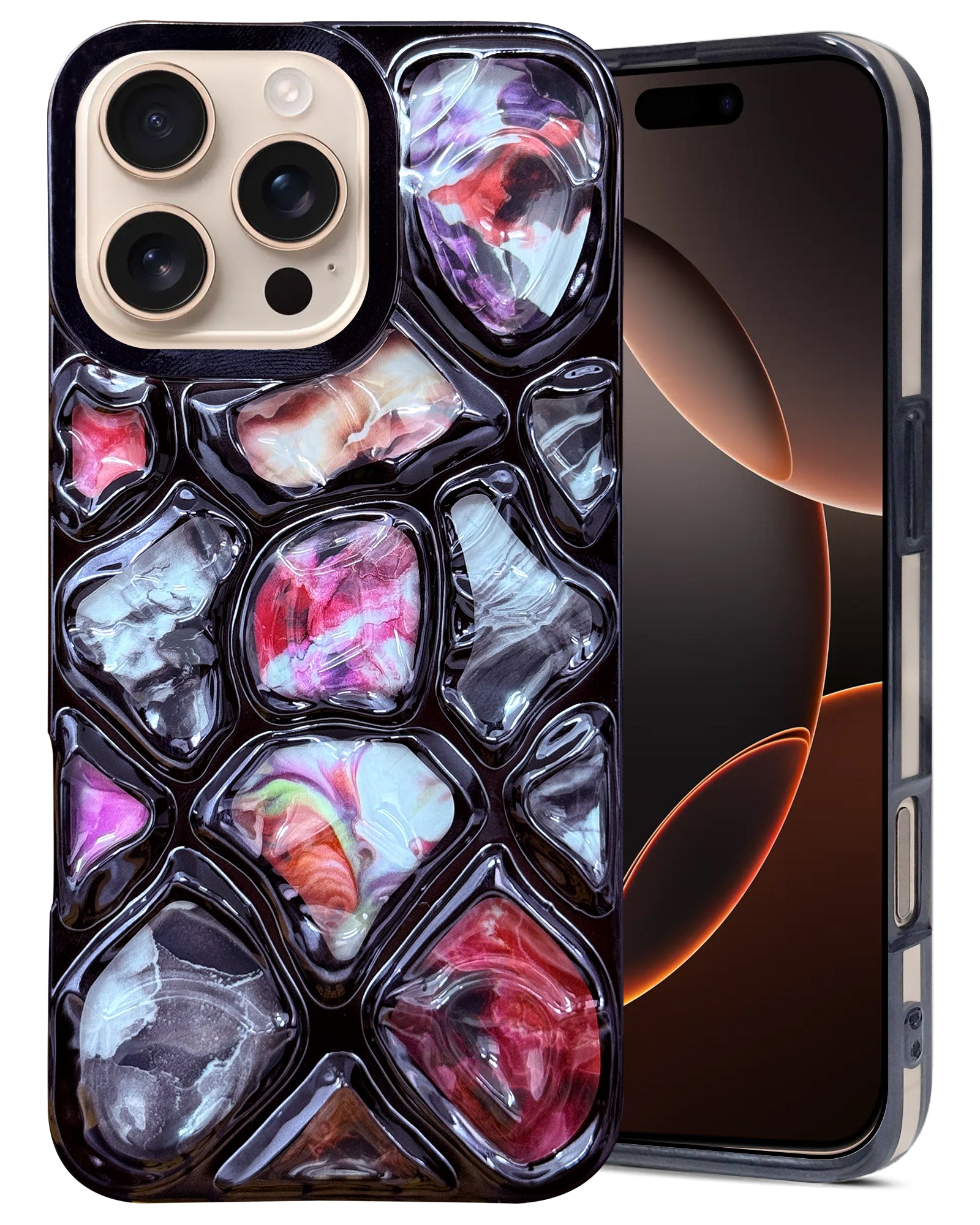 For Apple iPhone 16 Pro Max Back Cover Case ( Dual Design Glitter Sparkle and Detachable Diamond Print Case | Soft and Flexible)