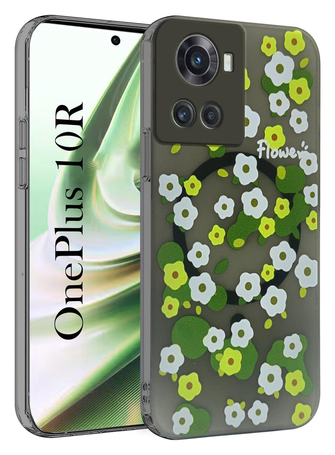 For OnePlus 10R Back Cover Case (Cute Floral Design | Flower Print for Girls | MagSafe Compatible Wireless Charging)