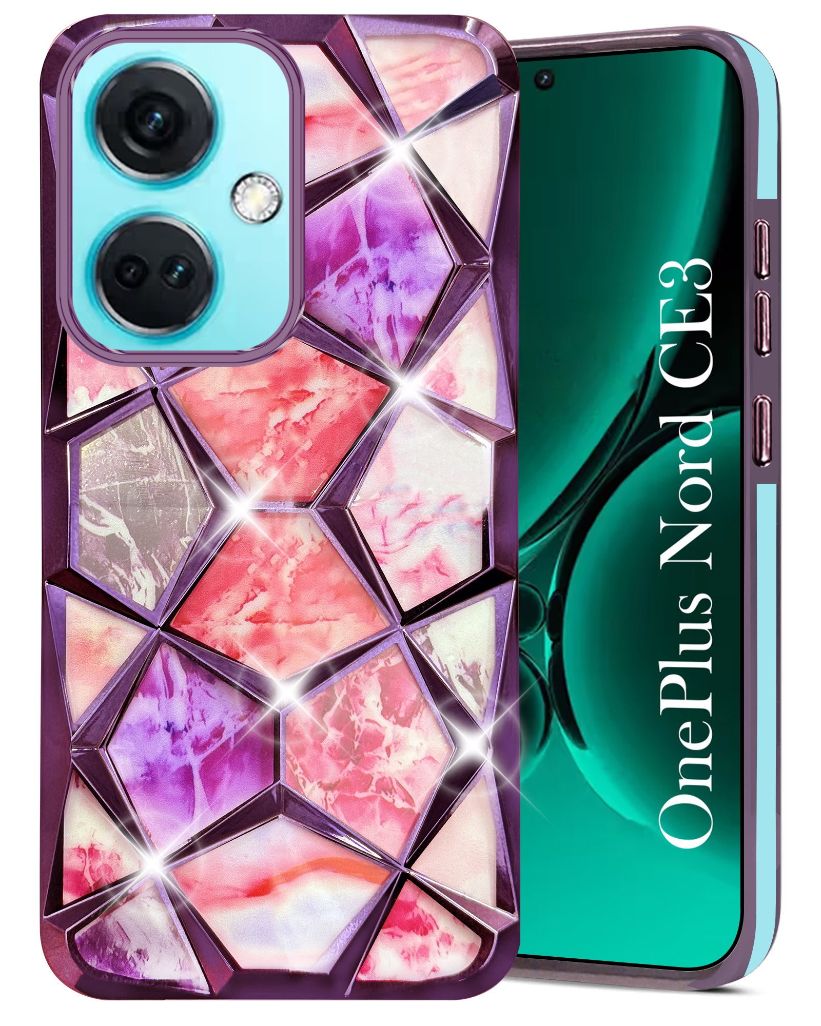 For OnePlus Nord CE 3 Back Cover Case (Dual Design Glitter Sparkle and Detachable Diamond Print Case | Soft and Flexible)