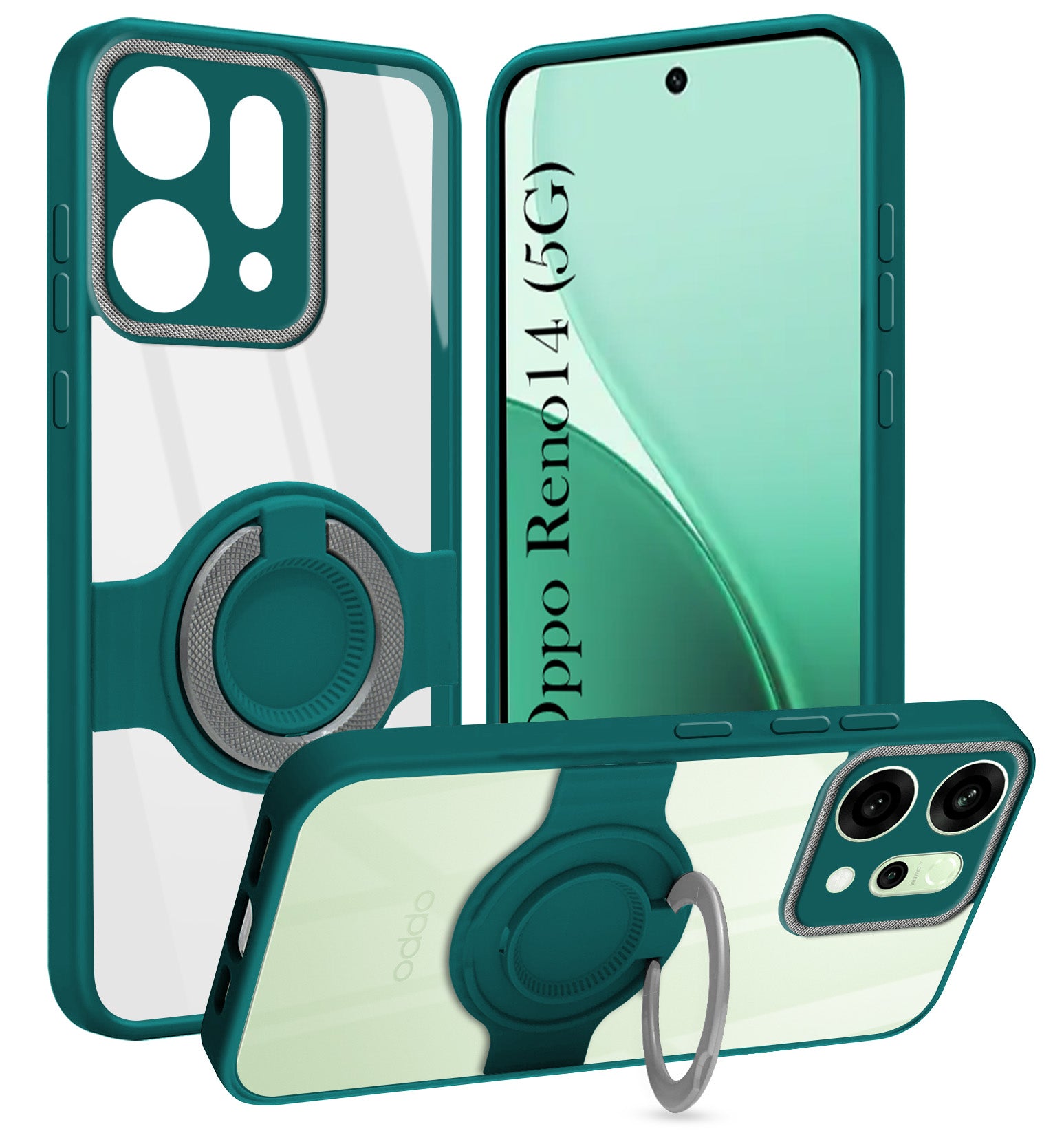 For Oppo Reno14 5G | Oppo Reno 14 5G Back Cover Case with stand (Built-in Ring Holder Kickstand | Lifetime Anti Yellow | Camera Protection)
