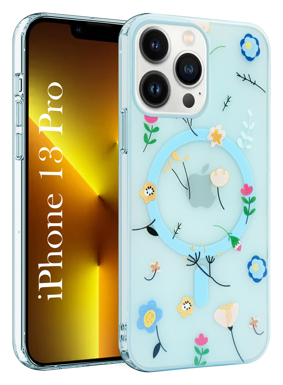 For Apple iPhone 13 Pro Back Cover Case  (Cute Floral Design | Flower Print for Girls | MagSafe Compatible Wireless Charging)