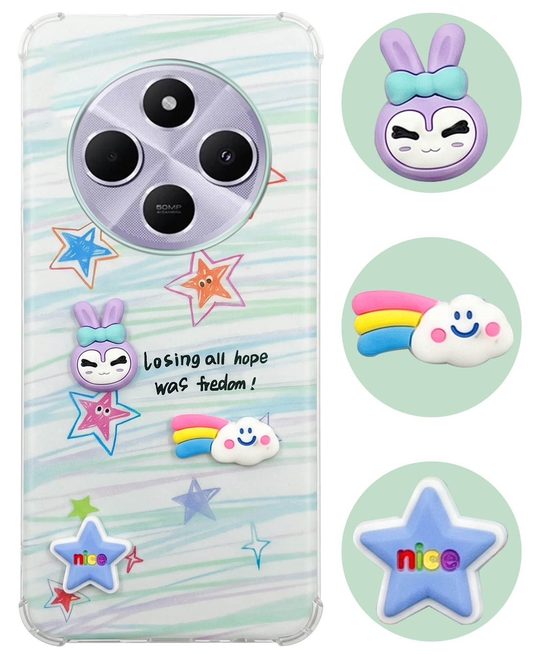 For Redmi A4 5G | Xiaomi Redmi 14C Back Cover Case (3D Cute Cartoons | Hard Back Side Soft | Matte Premium Finish | HD Printing)