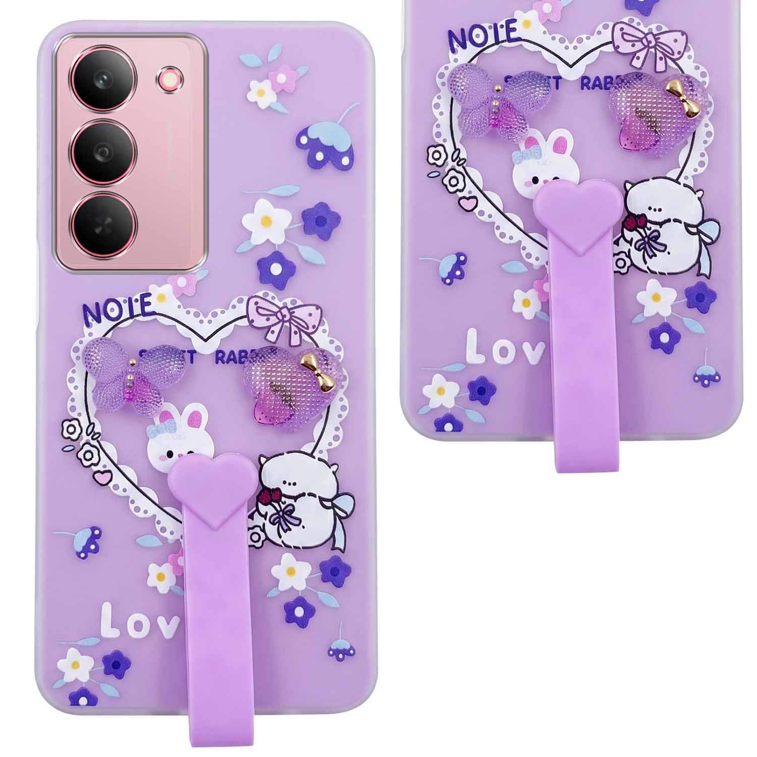 For Realme 14X Back Cover Case (3D Cute Heart Strap Holder | Camera Protection | Designer Girls Print)