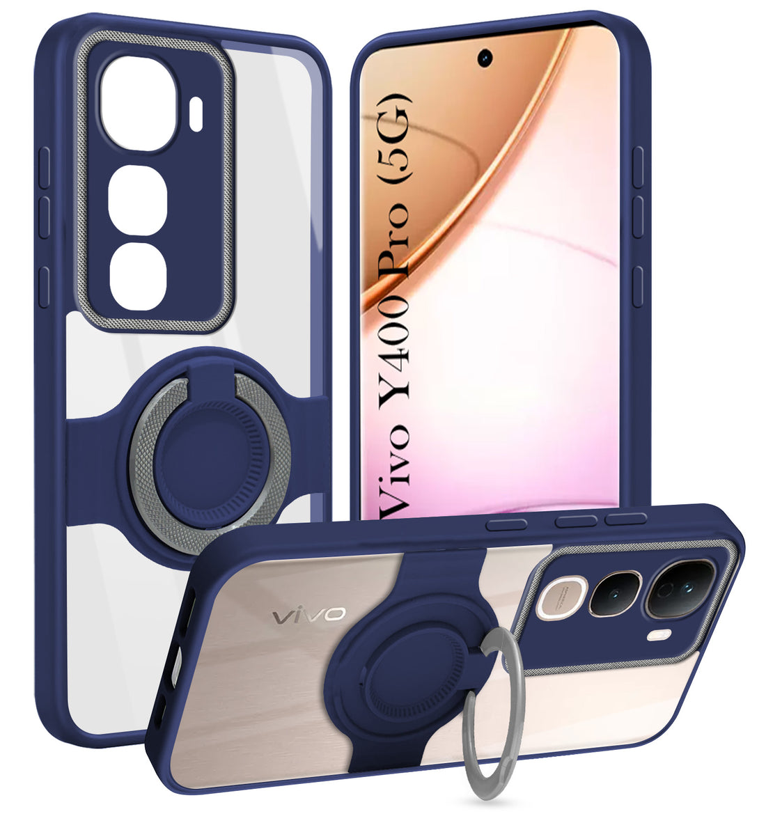 For Vivo Y400 Pro Back Cover Case with stand (Built-in Ring Holder Kickstand | Lifetime Anti Yellow | Camera Protection)